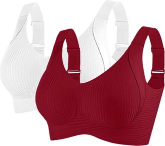 Generic 2/3 Pack Bras for Women Non Wired Seamless Wireless Push Up Bra Comfort Ribbed Plunge Bras Soft Support Full Coverage Everyday Bralettes with Adjustab