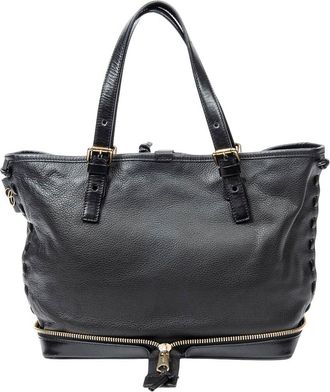 Chlo&eacute; Black Grained Calfskin Leather Ellen Tote (Authentic Pre-Loved)