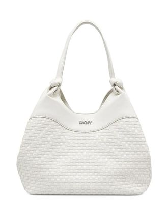 DKNY woven-detail logo-plaque tote bag - White