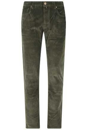 Jacob Cohen Green Cotton Ribbed Corduroy Five-Pocket Straight-Leg Pants