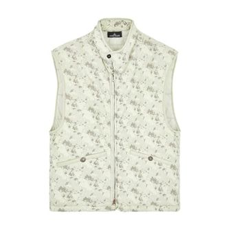 Stone Island Vests, male, Green, Size: L Printed Brushed Sleeveless Gilet