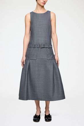 Ganni Mixed Dress in Grey Wool Melange