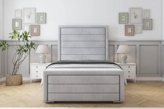 Sloomy Ashford Naples Bed Frame With 50 Upholstered Headboard in Silver | Size: King
