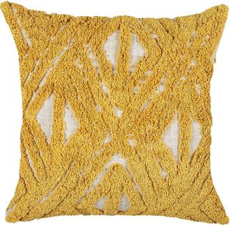 Beliani Beliani - Coj&iacute;n De Algod&oacute;n Amarillo Mostaza Beige 45 X 45 Cm Geom&eacute;trico Bordado Relleno Alcea