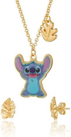 Disney Jewelry Set with Gold-Tone Fashion Necklace and Palm Leaf Stud Earrings in Blue, Metallic Gold at Nordstrom