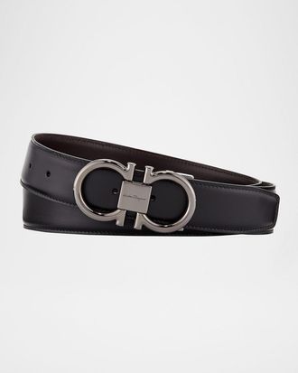 Ferragamo Men & apos;s Double-Gancini Reversible Leather Belt