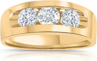 Pompeii3 2Ct Diamond Mens Three Stone Ring 10k Yellow Gold