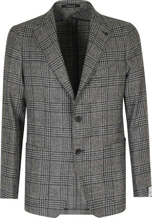 Tagliatore Gray Galles Checkered Virgin Wool-Blend Blazer