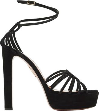 Aquazzura Sweetheart Sandal Plateau 130 - Dames - Sandalen met hakken - Zwart - 37 EU - Satijn - Schoenen