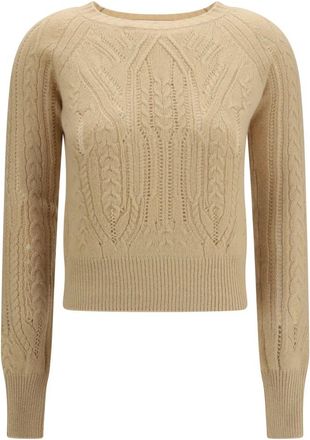 Ermanno Scervino Jersey de Cachemira de Manga Larga con Trenzas y Calados - Knitwear - Mujer - Beige - S