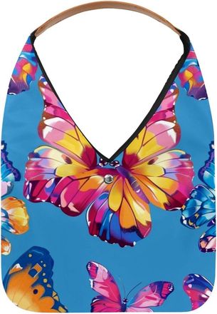 Generic Colored Butterflies Blue Background (1) Reusable Lightweight Grocery Bags - Foldable Into Compact Pouch, Washable & Sturdy, Multipurpose for Shopping 
