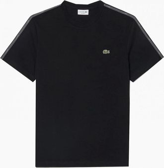 Lacoste Mens Lacoste Mens Black T-shirt With Logo Taping - Size: 46/48