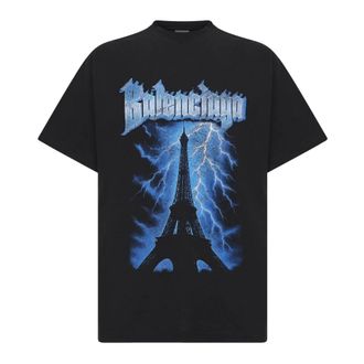 Balenciaga Paris Thunderstorm Oversized T-shirt - male - Balenciaga - T-Shirts - Black - L - Tops