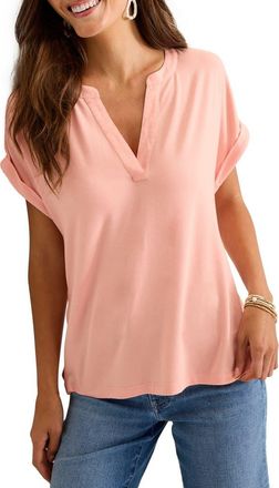 Tommy Bahama Kauai Split Neck Top in Light Salmon at Nordstrom, Size Medium