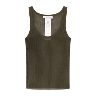 Max Mara Green Silk Round Neck Sleeveless Top - female - Max Mara - Sleeveless Tops - Green - L - Tops