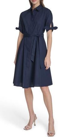 Calvin Klein Solid Cotton Shoulder Tie Shirtdress in Indigo at Nordstrom Rack, Size 10