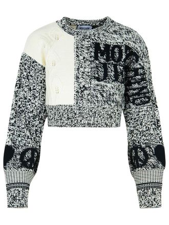 Moschino Patch White Cotton Blend Sweater