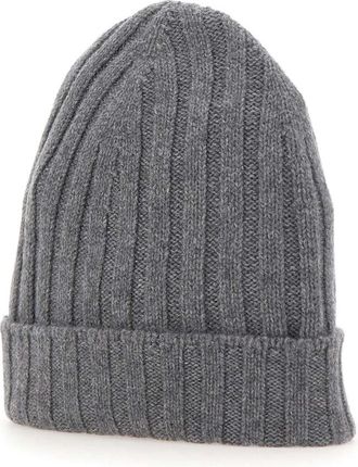 Gran Sasso Geribbelde Kasjmier Beanie - Heren - Hoeden - Grijs - ONE Size - Kasjmier - Accessoires