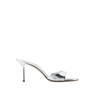 PARIS TEXAS Heeled Mules, female, Gray, Size: 7 US Silver Leather Pumps - Round Toe