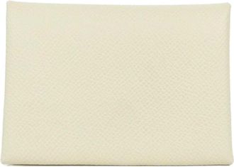 Herm&egrave;s Light Beige White Epsom Leather Coin Purse/Coin Case (Pre-Owned)
