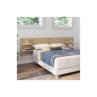 IDMarket Idmarket - Testiera effetto doga 240 cm in legno chiaro e ripiani bianchi ava