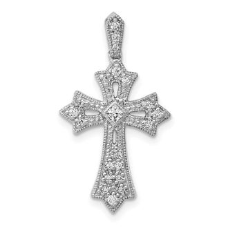 Diamond2Deal 14k White Gold 1/6 carat Diamond Fleur de Lis Cross Pendant