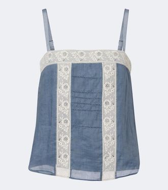Veronica Beard Olivana lace-trimmed ramie top