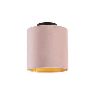 QAZQA Qazqa - Ceiling Light with Velvet Shade Dusty Rose with Gold 20 cm - Combi Black