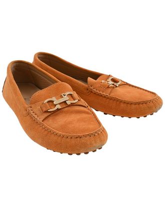 Ferragamo Womens Suede Gancini-Plaque Loafer (Authentic Pre-Loved)