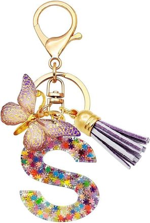 Generic Alphabet exquisite small gift charms keychains, handbag charms, car accessories, butterfly tassel keychains (S)