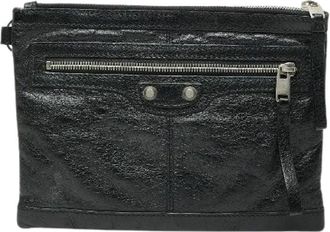 Balenciaga Pre-owned Clutches, female, Black, Size: ONE SIZE Pre-owned Classic Clip M Leather Clutch Bag