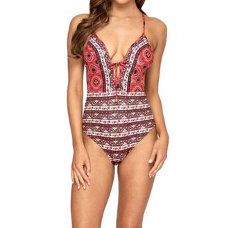 Jets By Jessika Allen Plunge V-Neck One Piece Swimsuit In Arabian Spice
