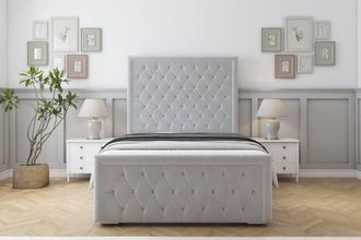 Sloomy Monroe Plush Frame-Mattress - 50 Upholstered Headboard in Silver | Size: Double