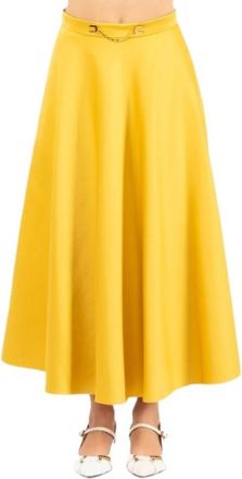 Elisabetta Franchi Gonna in duchesse con logo gioiello - Dames - Midirokken - Geel - L - Polyester - Rokken