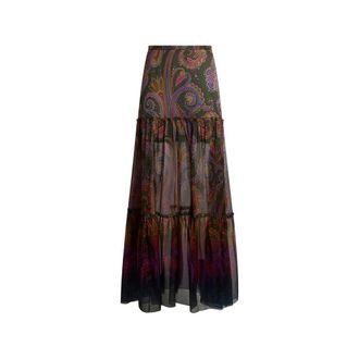 Etro Silk Maxi Skirt With Placed Paisley Print