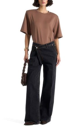 Mani&egrave;re De Voir Mia Wide Shoulder Bodysuit T-Shirt in Brown at Nordstrom, Size 14