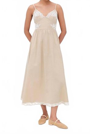 Moon River Embroidered Artwork Maxi Dress In Beige