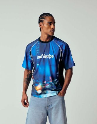 HUF Maglia da calcio con grafica in movimento blu multicolore