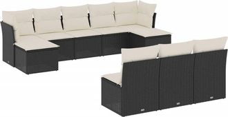 vidaXL Vidaxl - Set De Sof&aacute;s De Jard&iacute;n 10 Pzas Cojines Rat&aacute;n Sint&eacute;tico Negro