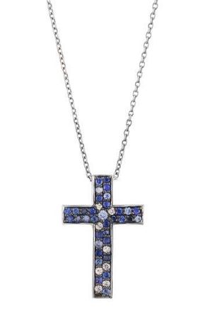 Effy Sterling Silver Sapphire Cross Pendant Necklace in Blue at Nordstrom Rack, Size 18