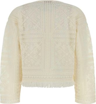 Alanui Womens Book Blouse White Cotton Cashmere Nylon