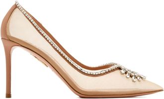 Aquazzura 85 mm mesh pumps verfraaid met kristallen - Beige