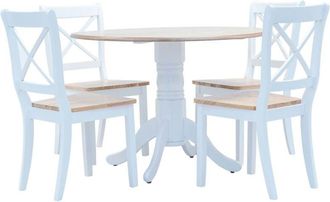 vidaXL 5 Piece Dining Set Solid Rubber Wood White and Brown vidaXL