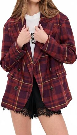 Free People Dean Double Breasted Blazer In Plum Combo