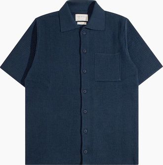 Far Afield Mens Far Afield Heitor Knitted Short Sleeve Shirt - Navy - Size: Regular/36