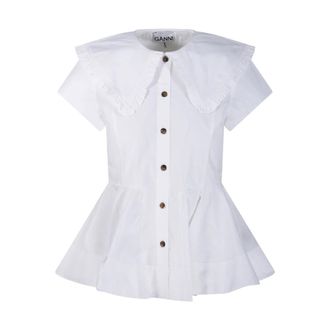 Ganni Blouses, female, White, Size: 3XS Stretch Cotton Peter Pan Collar Shirt
