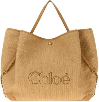 Chlo&eacute; Borsa Tote Grande Clover in Lino e Cotone - - Bags - unisex - Beige - ONE SIZE