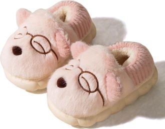 Generic Kids Slippers Winter Warm Anti Slip Flat Sole Childrens Slippers Plush Lined Round Toe Cartoon Print Kids Slipper for Boys Girls Indoor Home Use Soft 