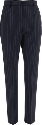 Dolce & Gabbana Stretch Wool Striped Pants - Dames - Straight fit broeken - Blauw - M - Wol - Broeken