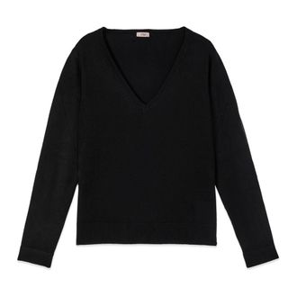 Oltre Viscosemix trui met V-hals - Dames - V-hals truien - Zwart - S - Nylon - Truien & Vesten